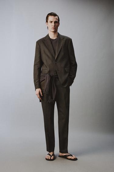 100% LINEN SUIT TROUSERS - Dark brown by Zara