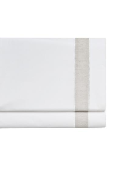 COTTON FLAT SHEET WITH LINEN BORDER - أبيض الخاص بـ Zara