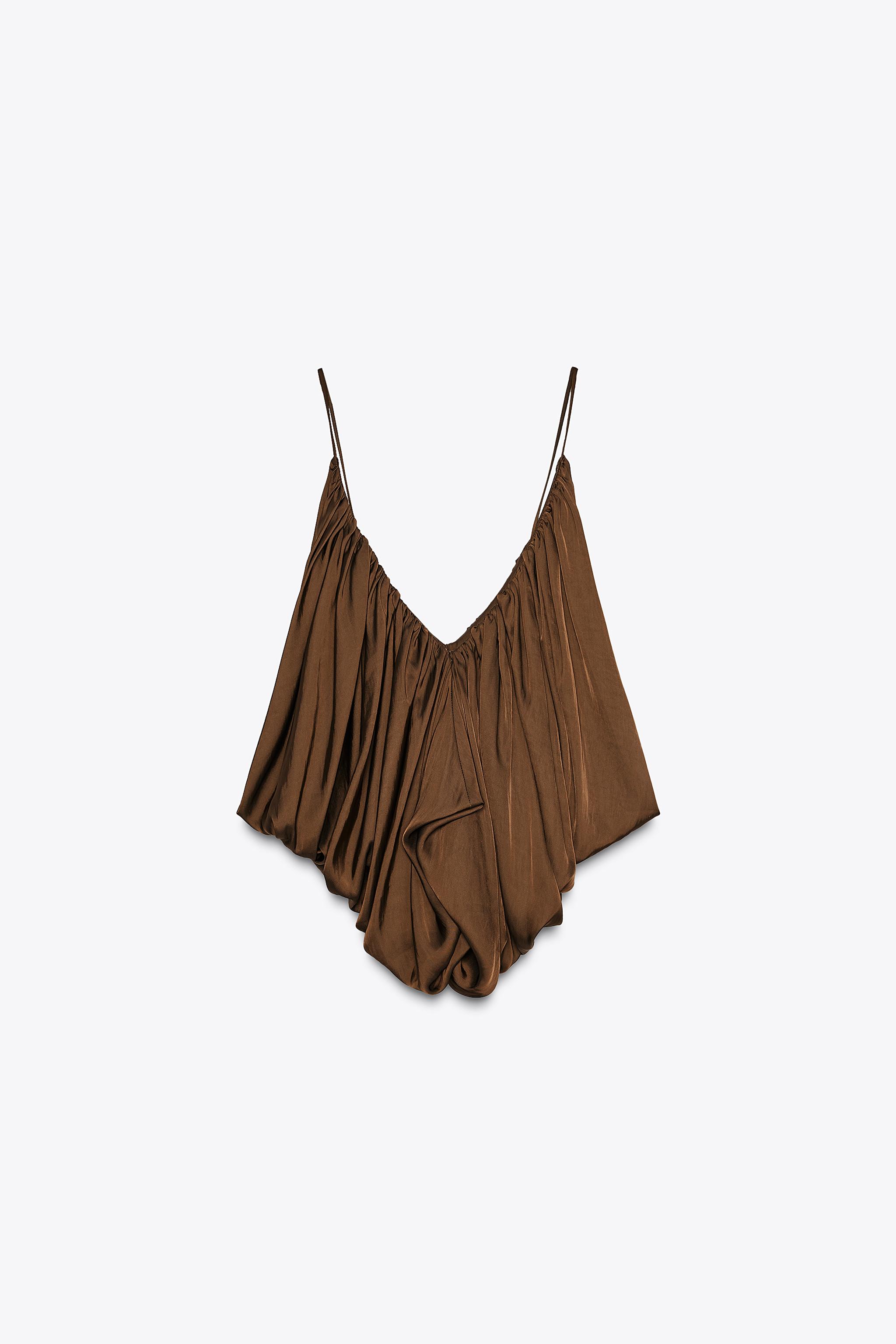 ZW COLLECTION DRAPED SATIN EFFECT TOP - Tobacco | ZARA United States