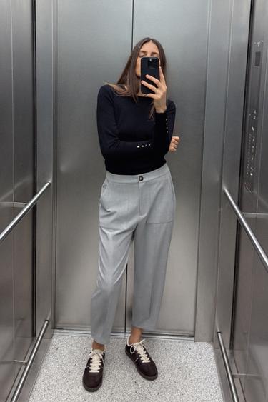 CARROT FIT PLEATED ANKLE-GRAZER TROUSERS - Grey marl by Zara