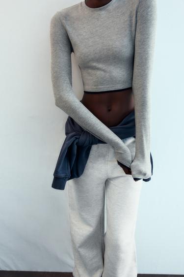 MOCK LAYER CROP T-SHIRT - Grey marl by Zara - Image 1