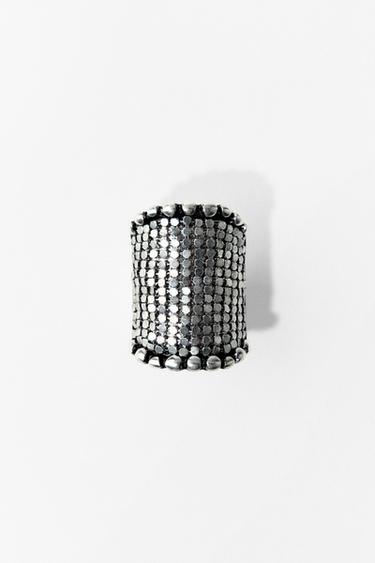 Zara METAL MESH MAXI RING - Silver