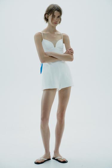 STRIPED SCARF PRINT CUT-OUT PLAYSUIT - White by Zara - Image 0