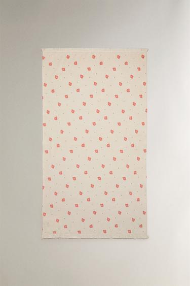 Zaras BLOMMIG STRANDHANDDUK - Krämfärg - Bild 0