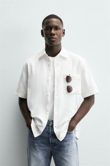CAMISA ALGODÓN - LINO - Blanco de Zara