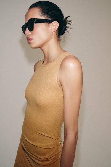 ROBE MI-LONGUE DRAPÉE - Camel clair de Zara - Image 3