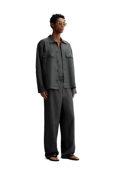 リラックスフィット ヘンプ100% シャツジャケットカーボングレーZaraのリラックスフィット ヘンプ100% シャツジャケット - カーボングレー 