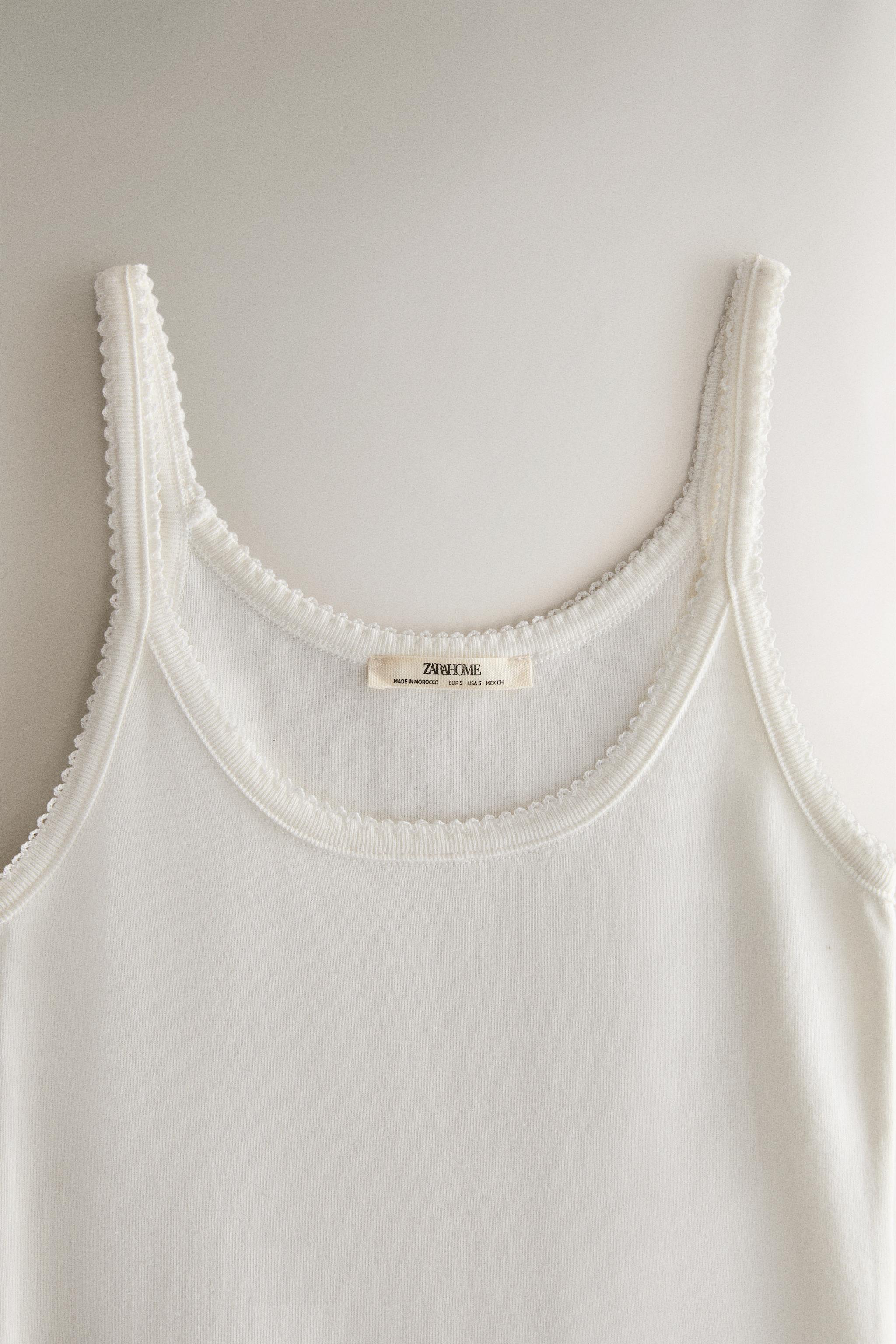 STRAPPY TOP WITH LACE TRIM — Oyster-white