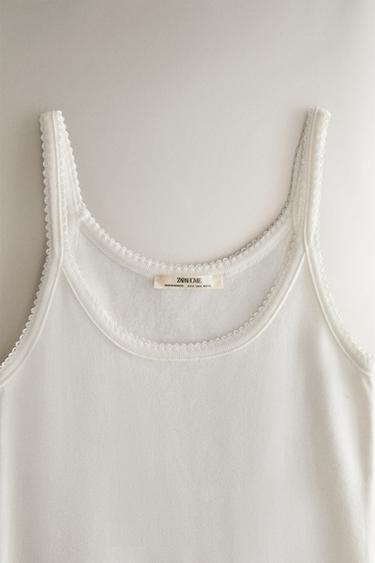STRAPPY TOP WITH LACE TRIM - Oyster-white by Zara - Image 1