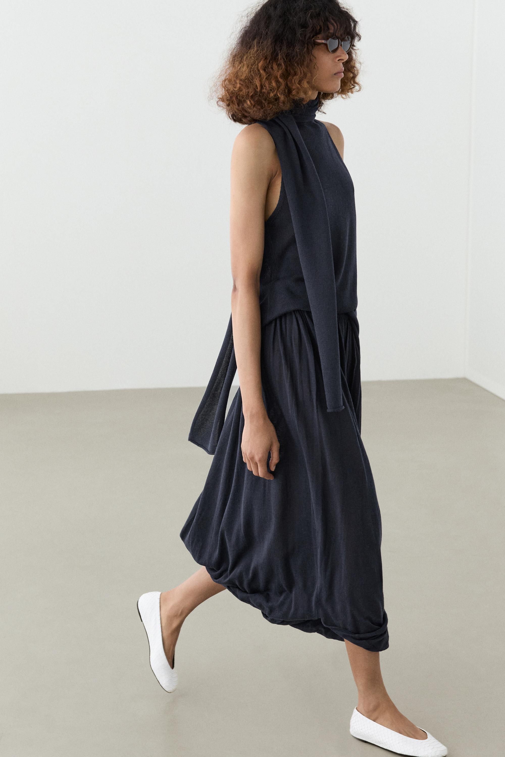 Draped balloon midi skirt — Navy blue