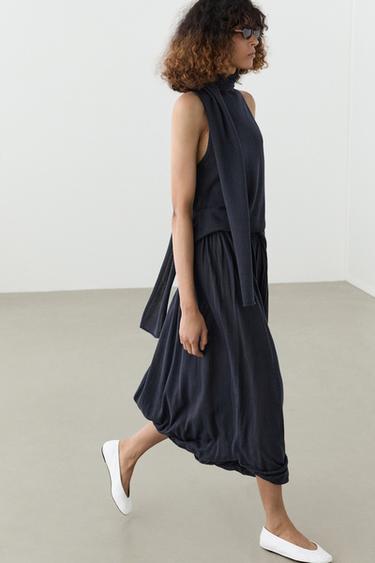 Falda globo detalle drapeado total look - Marino de Zara