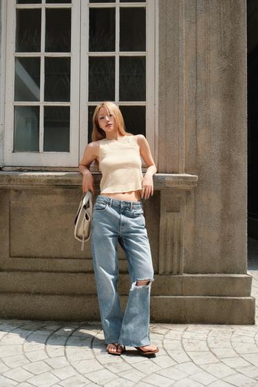 Zara ZW COLLECTION 中腰靴型九分牛仔褲 - 淡藍色