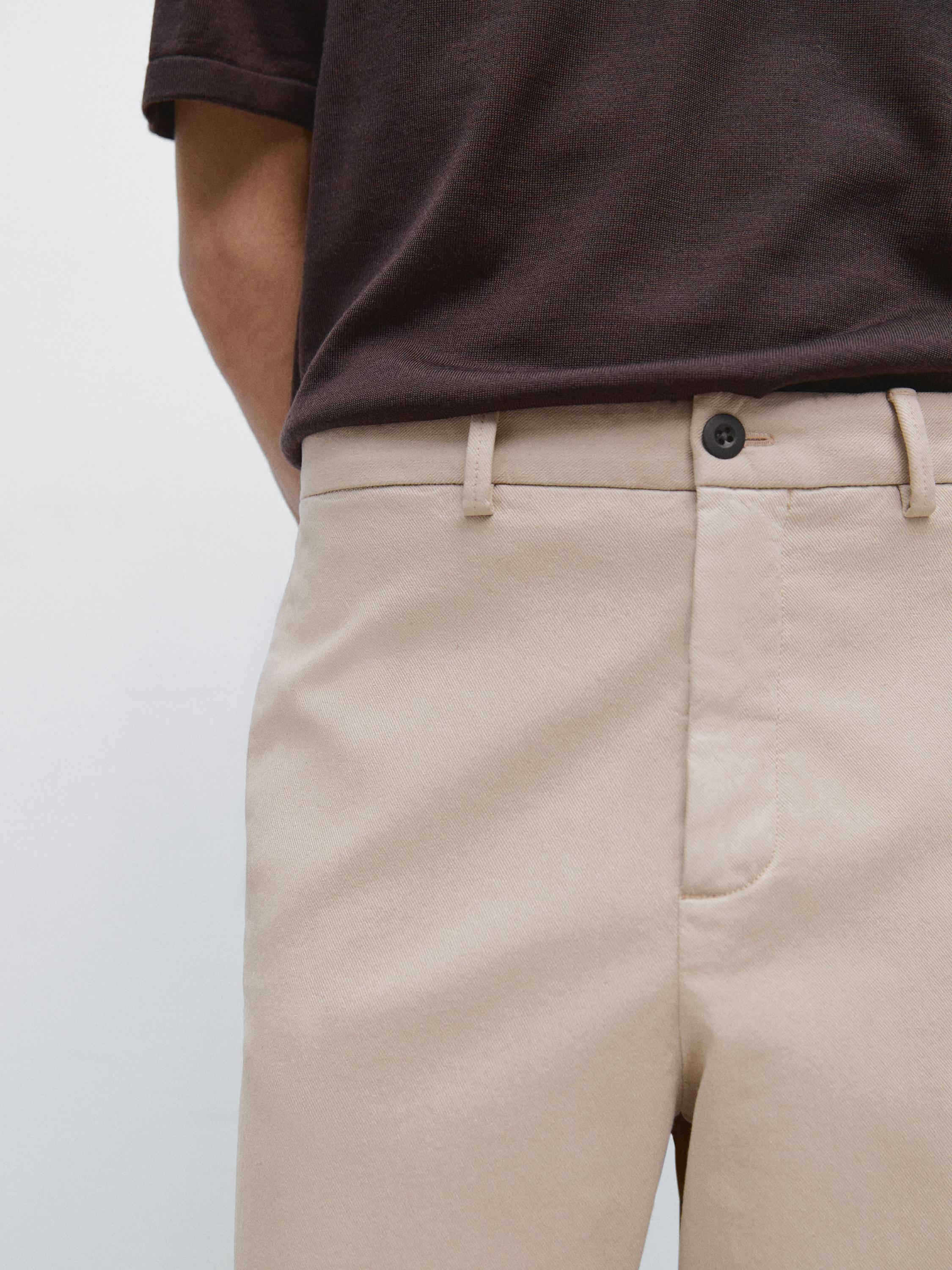 Cotton twill pants with elasticated waistband
