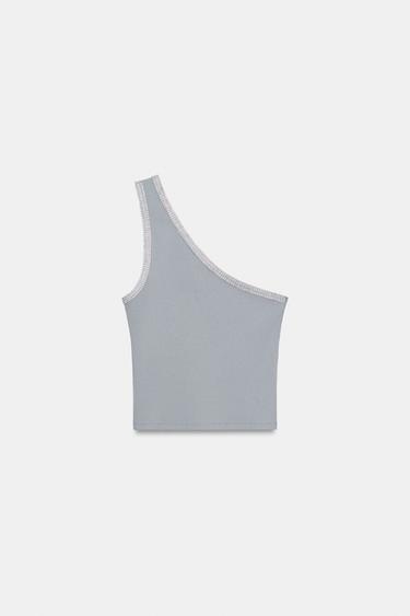 CAMISETA ASSIMÉTRICA COM NERVURAS - Cinza-escuro da Zara