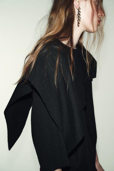 PULL CAPE EN MAILLE - Noir de Zara