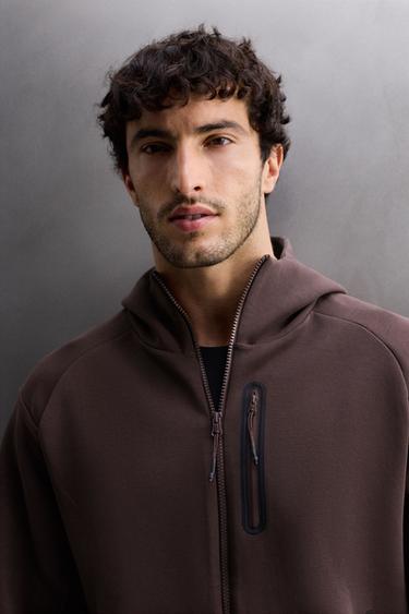 Zara 科技連帽拉鍊運動衫 - 勃艮第酒紅色