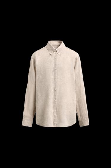 Zara REGULAR FIT 100% LINEN SHIRT - Light beige