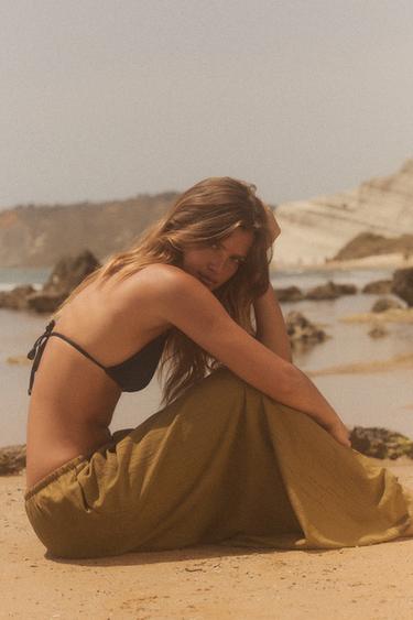 JUPE MIDI EFFET PLISSÉ - Vert olive de Zara - Image 4