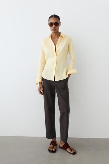 Zara Slim fit linen blend trousers - Brown marl