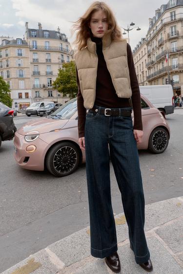 GILET COURT REMBOURRÉ EN MAILLE - Marron clair de Zara