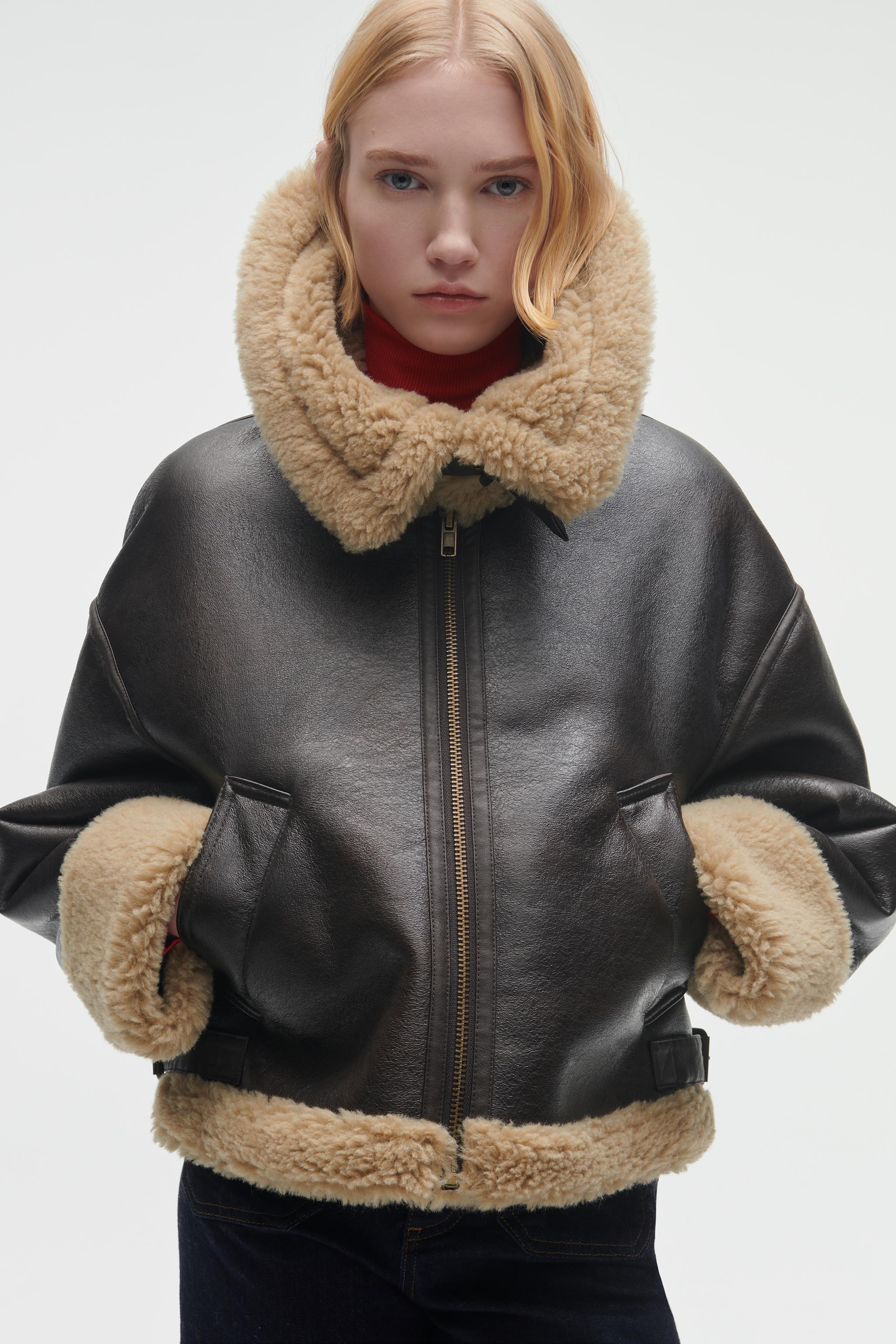 Shearling shop jacket zara