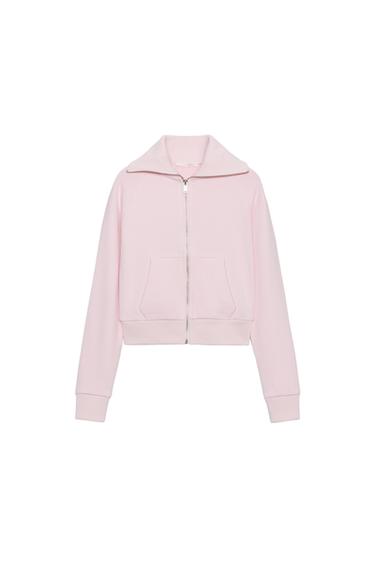 Zara PLUSH ZIP-UP JACKET - Pastel pink