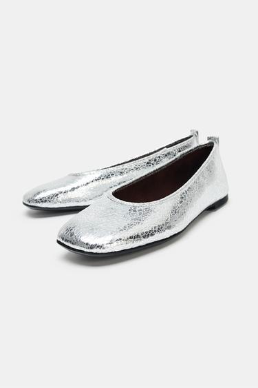 METALLIC EFFECT BALLET FLATS - Silver by Zara - Image 2