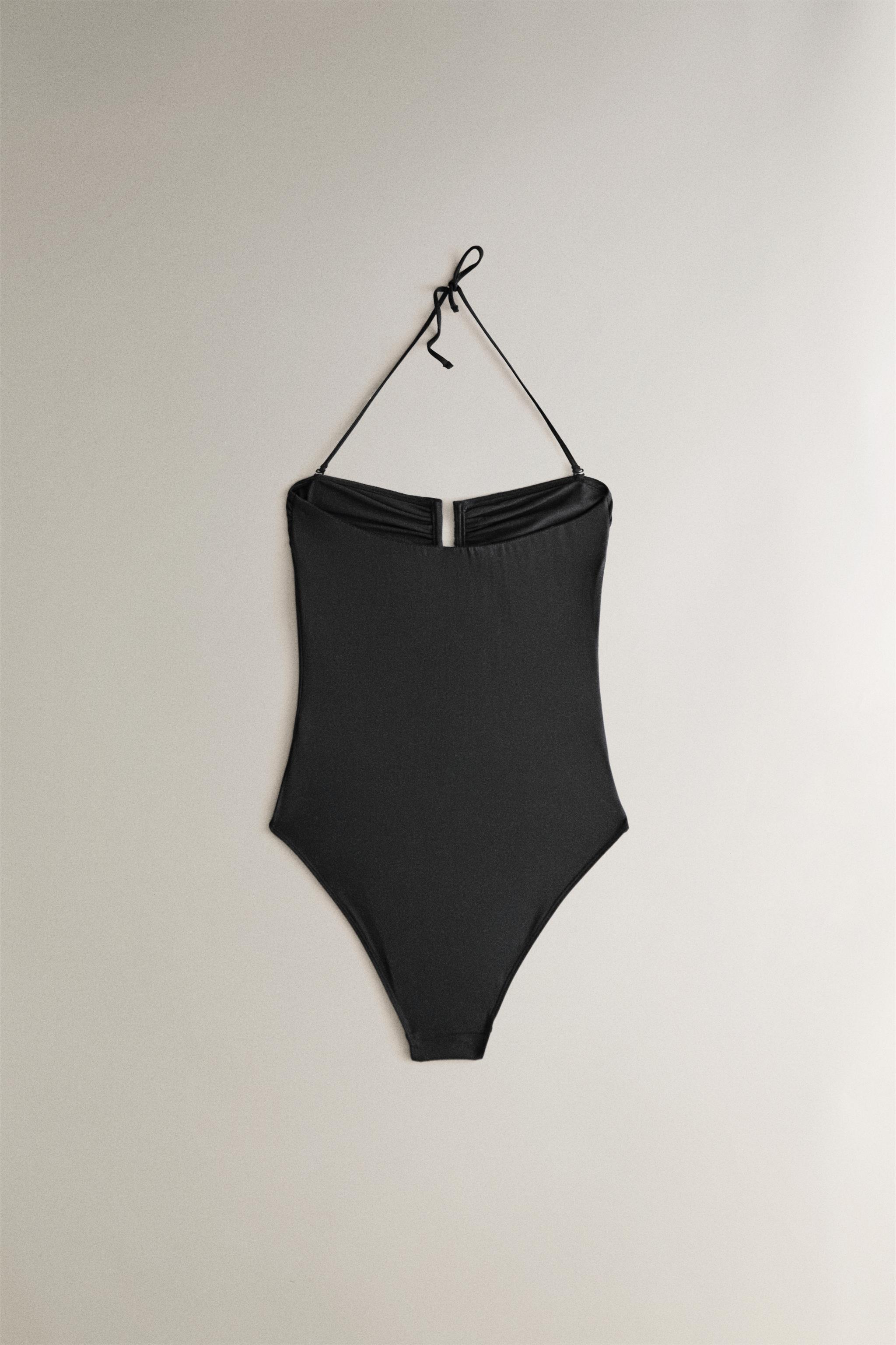 RUFFLED NECKLINE BEACH SWIMSUIT - Black | ZARA United States