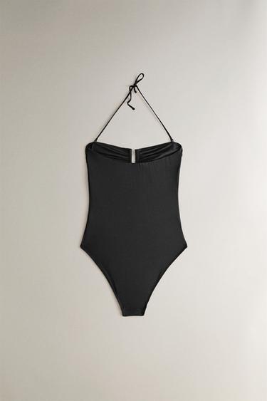 MAILLOT DE BAIN DE PLAGE DÉCOLLETÉ FRONCÉ - Noir de Zara - Image 3