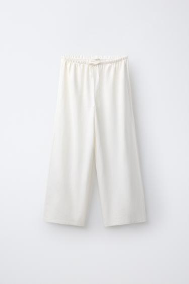 PANTALÓN WIDE LEG LINO - Blanco roto de Zara - Imagen 0