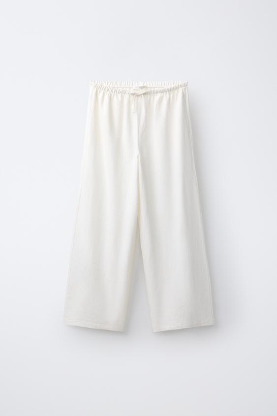 PANTALÓN WIDE LEG LINO - Blanco roto de Zara - Imagen 0