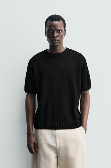 RELAXED FIT KNIT T-SHIRT - Black by Zara