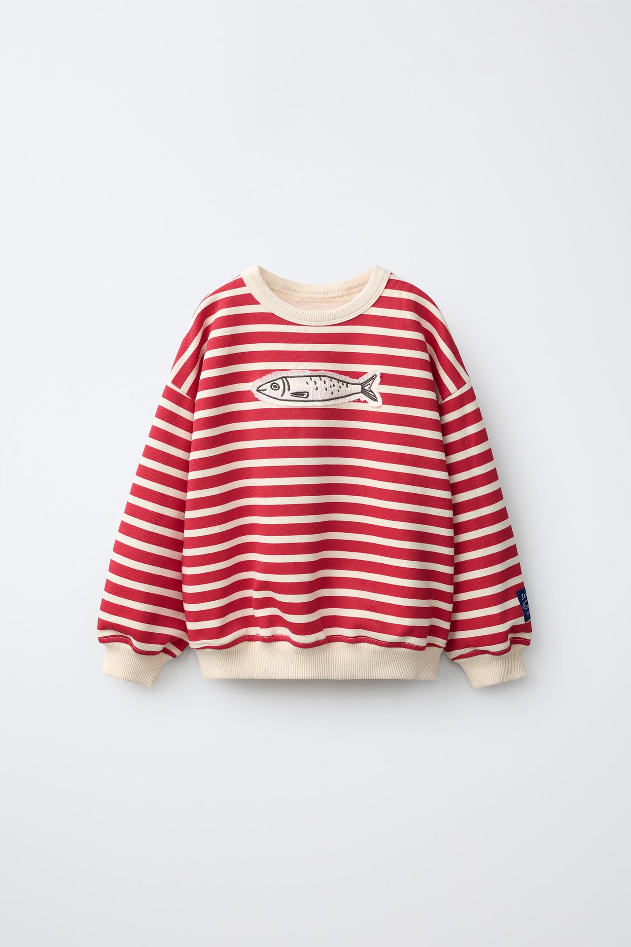 STRIPED SARDINE SWEATSHIRT — Red