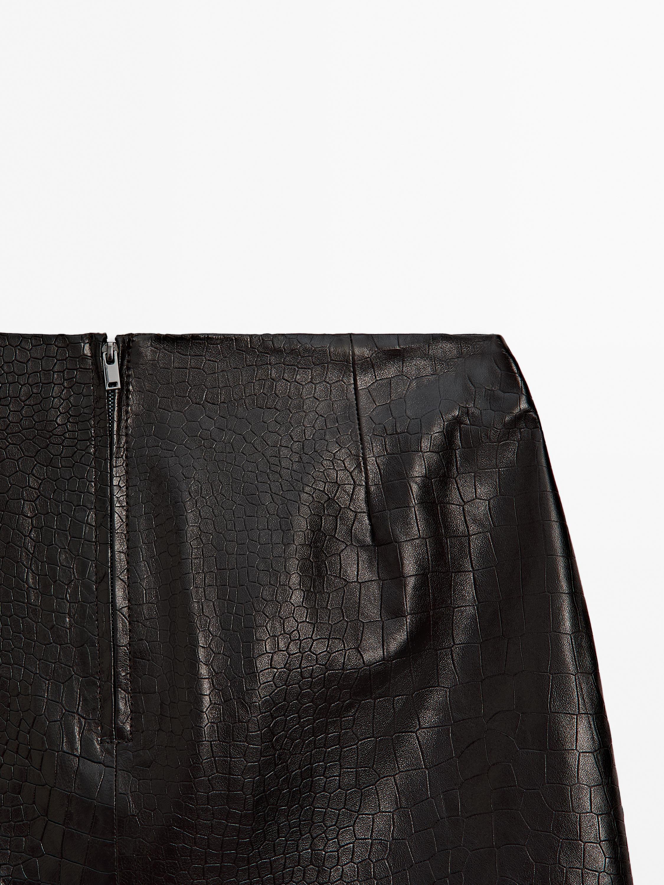 Mock croc nappa leather mini skirt