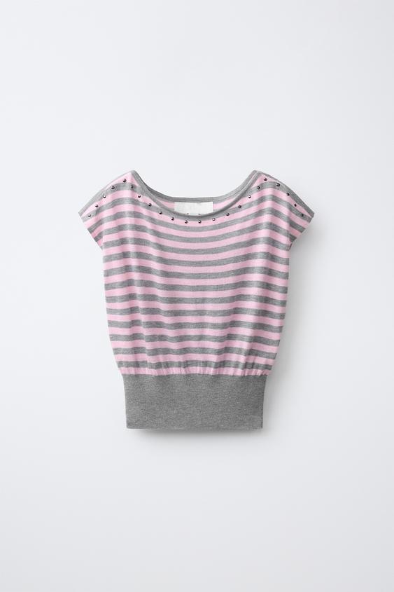 STUDDED KNIT TOP - striped by Zara - Image 0