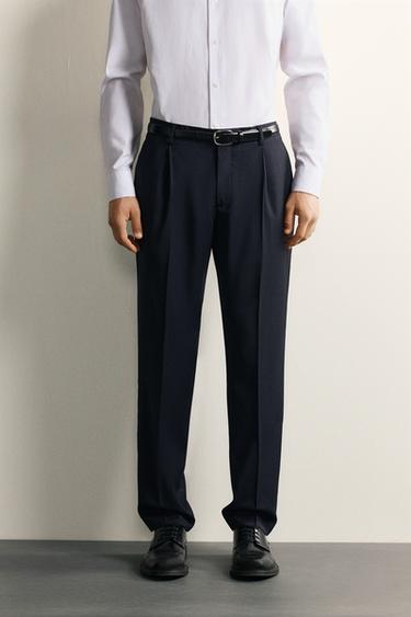 100% WOOL PINSTRIPE REGULAR FIT SUIT TROUSERS - Navy blue by Zara