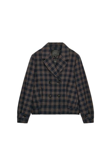جاكيت كاروهات متصالب ZW COLLECTION - بحري الخاص بـ Zara