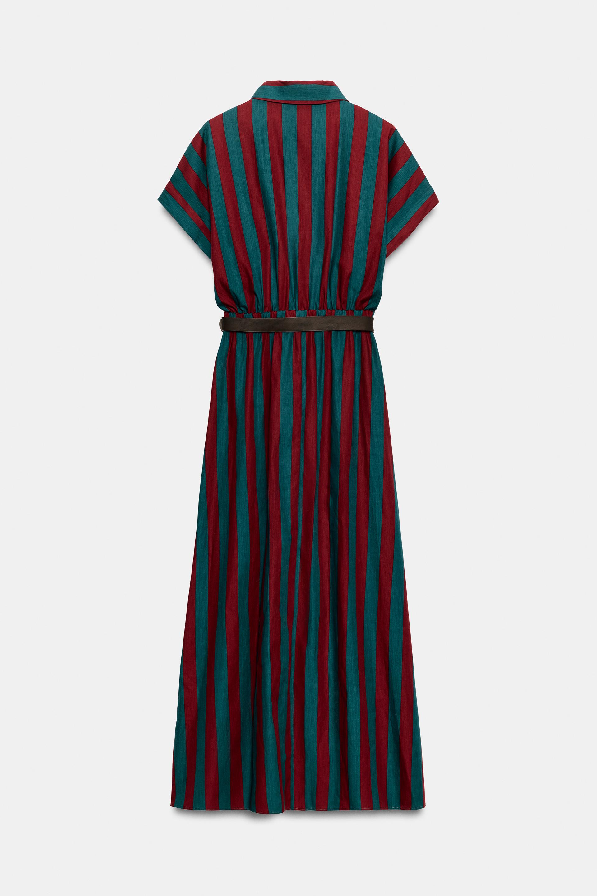 STRIPED MIDI SHIRT DRESS WITH BELT thumbnail 7