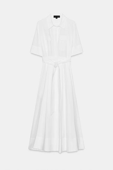 VESTIDO CAMISERO POPELÍN ZW COLLECTION - Blanco de Zara