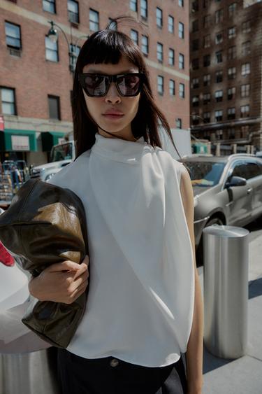 ASYMMETRIC CREPE CAPE TOP - Oyster-white by Zara - Image 1