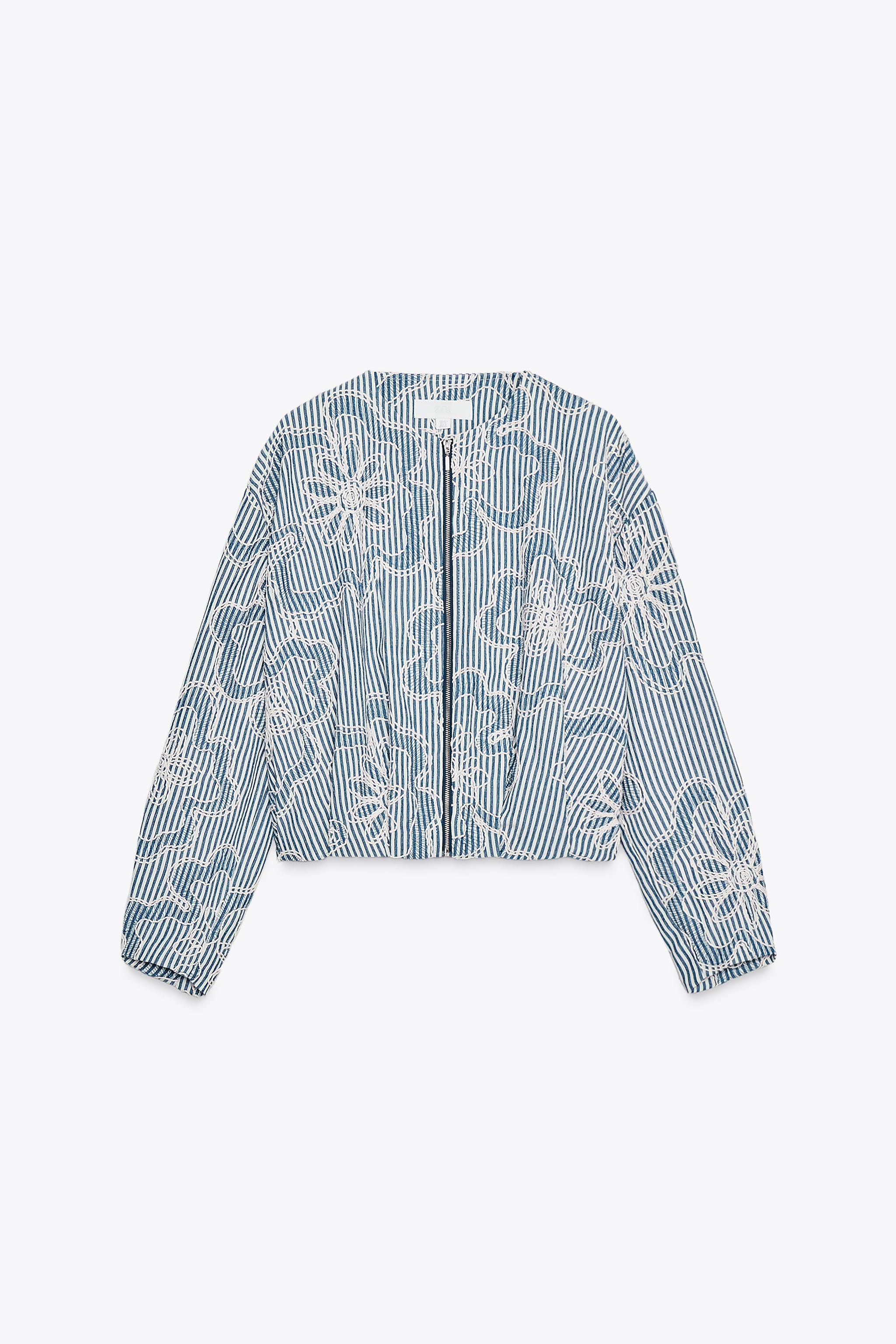 TEXTURED BOMBER JACKET - Blue / White | ZARA Canada