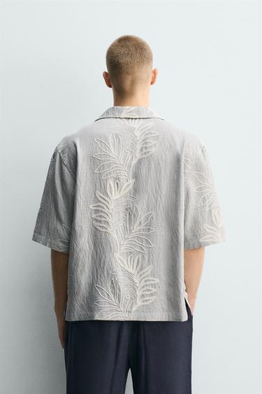 EMBROIDERED LEAF JACQUARD SHIRT - Sky blue by Zara - Image 2