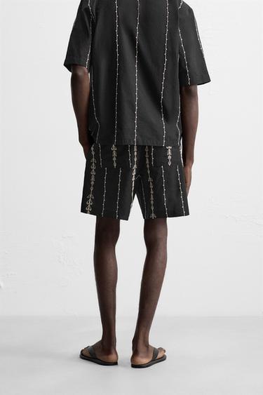 CONTRAST EMBROIDERED BERMUDA SHORTS - Black / White by Zara - Image 2