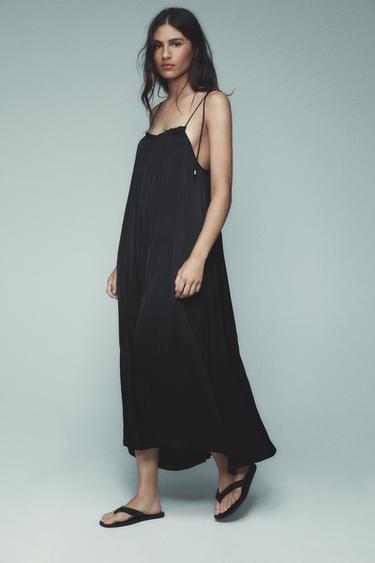 Zara SATIN LINGERIE STYLE DRESS - Black