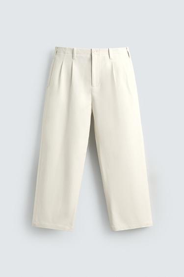 WIDE-LEG PLEATED CHINO TROUSERS - white by Zara