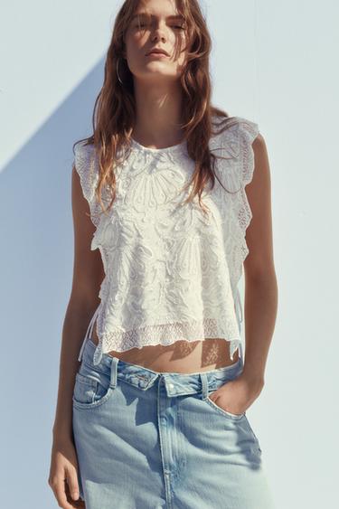 ג'ינס גזרה גבוהה עם קיפולים TRF - כחול בהיר של Zara