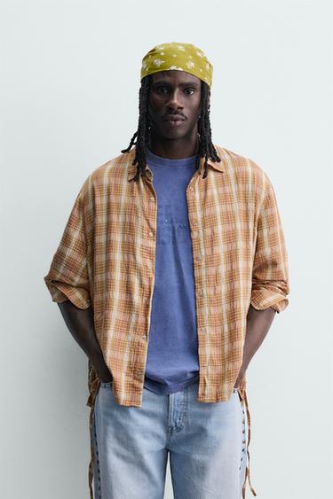 CAMISA FLUIDA CUADROS LAZOS - Naranjas de Zara