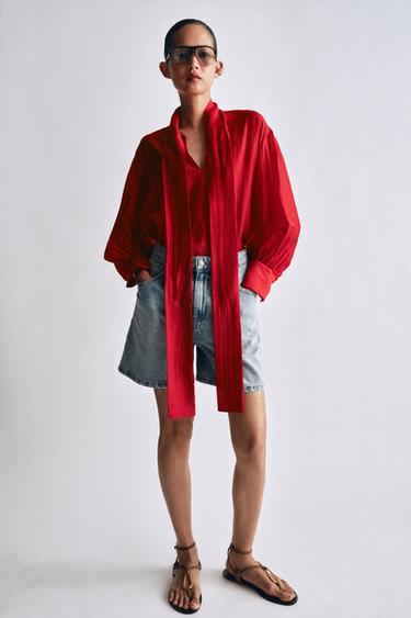 CAMISA SATINADA LAZADAS ZW COLLECTION - Rojo de Zara