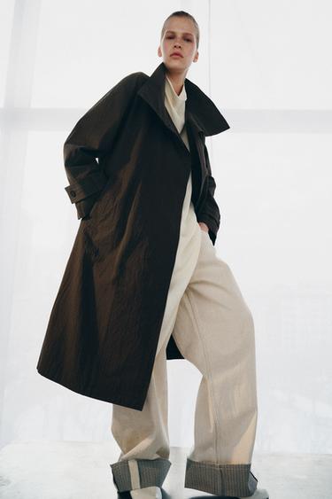 ZW COLLECTION OVERSIZE CHECK TRENCH COAT - Chocolate by Zara