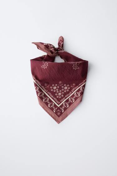FLORAL PRINT SQUARE BANDANA - Burgundy by Zara